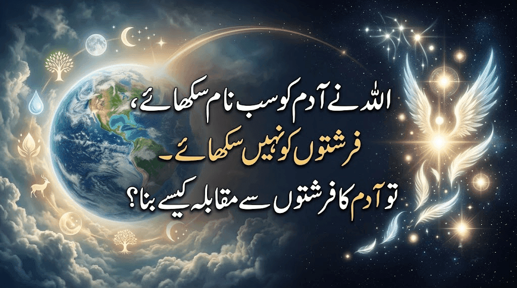 اللہ نے آدم کو سب نام سکھائے، فرشتوں کو نہیں سکھائے۔ تو آدم کا فرشتوں سے مقابلہ کیسے بنا؟